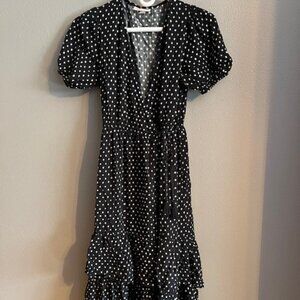 Women's Knox Rose Black Dress with White Square Accents Size Small Tie Front